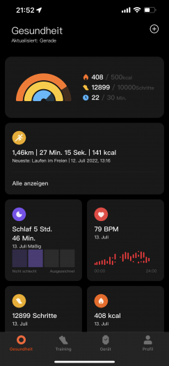 Die Tages&uuml;bersicht in der App von Xiaomi (Bild: Xiaomi/Screenshot: Golem.de)