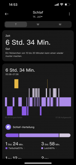 In der App k&ouml;nnen wir die Schlafanalyse n&auml;her untersuchen. (Bild: Xiaomi/Screenshot: Golem.de)