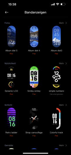 Per Download kommen weitere Zifferbl&auml;tter auf das Wearable. (Bild: Xiaomi/Screenshot: Golem.de)