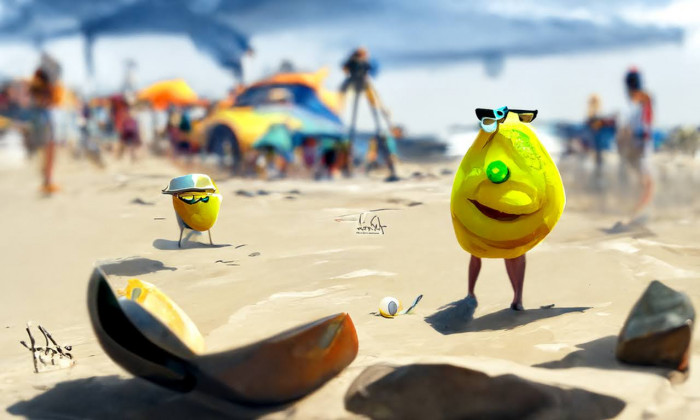 Prompt: Eine Pixar-Zitrone mit Sonnenbrille am Strand (Bild: Martin Wolf/Golem.de - Disco Diffusion 2022)