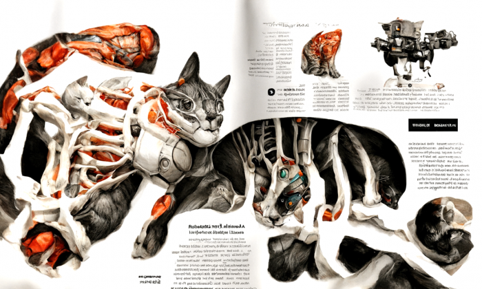 Prompt: Anatomieatlas einer Roboterkatze in einem wissenschaftlichen Magazin (Bild: Martin Wolf/Golem.de - Disco Diffusion 2022)