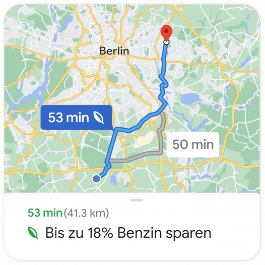 Google Maps zeigt künftig auch in Deutschland alternative Routen an, bei denen Nutzer Kraftstoff sparen können. (Bild: Google)