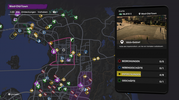 Die Übersichtskarte zeigt verfügbare Missionen und Sammelkram. (Bild: Deep Silver/Screenshot: Golem.de)