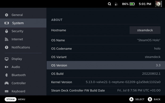 SteamOS v3.3 (Screenshot: Golem.de)