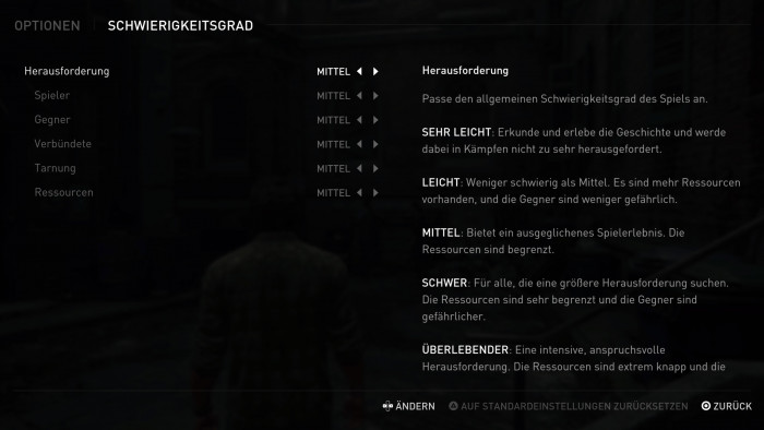 Das Schwierigkeitsmenü von Part 1 ist sehr aufgeräumt. (Bild: Sony/Screenshot: Golem.de)