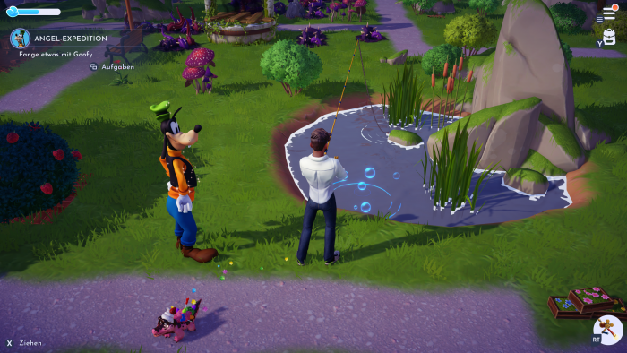 Gemeinsam mit Goofy gehen wir angeln. (Bild: Disney/Screenshot: Golem.de)