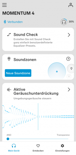 Für die Funktionen Soundcheck und Soundzonen wird ein Konto bei Sennheiser benötigt. (Screenshot: Golem.de)