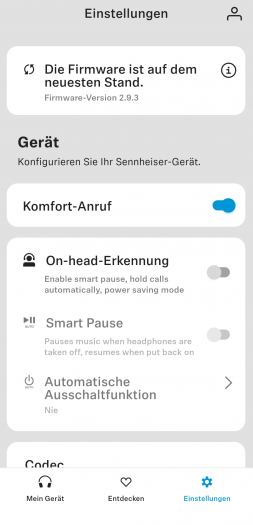 Nirgendwo erklärt Sennheiser, was die Funktion Komfort-Anruf bedeutet. (Screenshot: Golem.de)