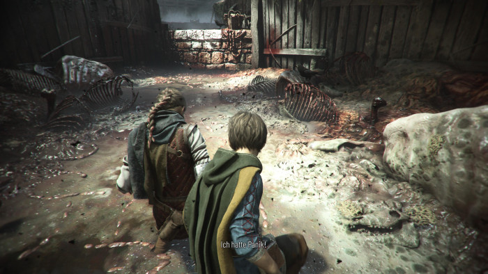 Amicia muss durch Schlachtabf&auml;lle waten - nicht sch&ouml;n. (Bild: Asobo Studio / Screenshot: Golem.de)