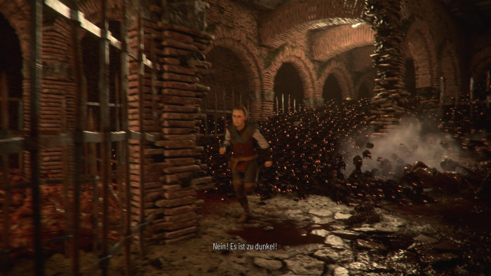 Rattenschw&auml;rme verfolgen Amicia. (Bild: Asobo Studio / Screenshot: Golem.de)