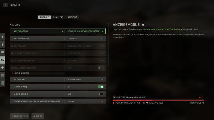Im PC-Grafikmenü bestimmen wir Auflösung ... (Bild: Activision / Screenshot: Golem.de)