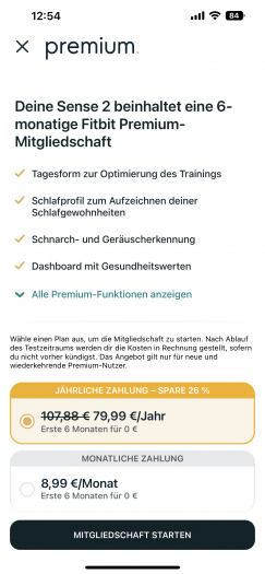 In der App finden wir Zugriff auf Premium. (Bild: Fitbit/Screenshot: Golem.de)