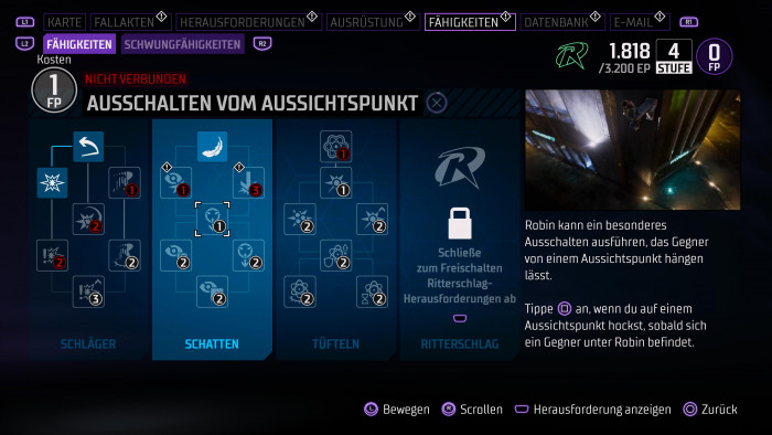 Im Talentbaum schalten wir nach und nach Extras frei. (Bild: WB Games / Screenshot: Golem.de)