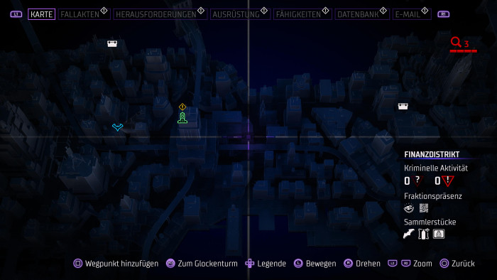 Auf der Übersichtskarte markieren wir den Weg zum nächsten Einsatz. (Bild: WB Games / Screenshot: Golem.de)