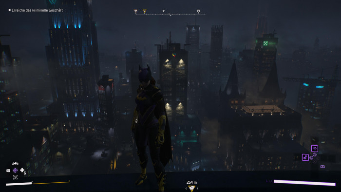 Die Stadt vom Dach eines sehr hohen Gebäudes (nicht ganz das höchste). (Bild: WB Games / Screenshot: Golem.de)