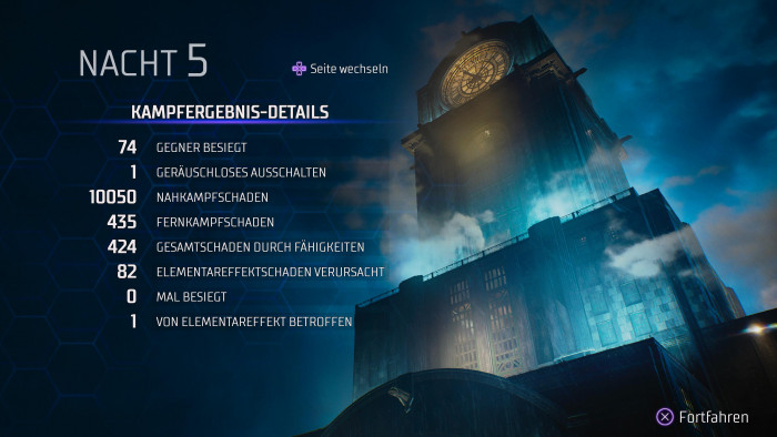 Bei Rückkehr in den Glockenturm gibt es eine Statistik. (Bild: WB Games / Screenshot: Golem.de)