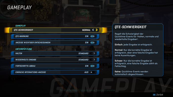 Die Funktionsweise der Quicktime-Stellen können wir unseren Wünschen anpassen. (Bild: Gearbox/Screenshot: Golem.de)