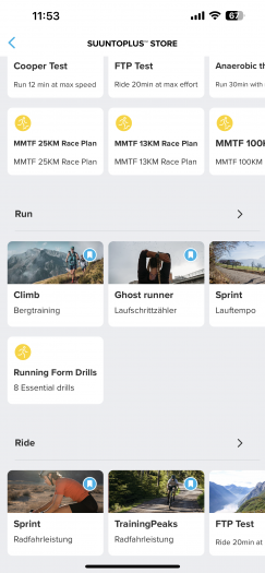 Bei Suunto Plus finden wir spezielle Trainingsvorlagen. (Bild: Suunto/Screenshot: Golem.de)