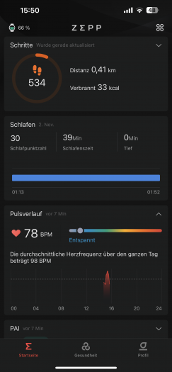 Die Startseite de Zepp-App (Bild: Amazfit/Screenshot: Golem.de)