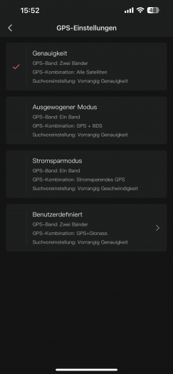 Über die App können wir zwischen vier GPS-Modi wählen. (Bild: Amazfit/Screenshot: Golem.de)