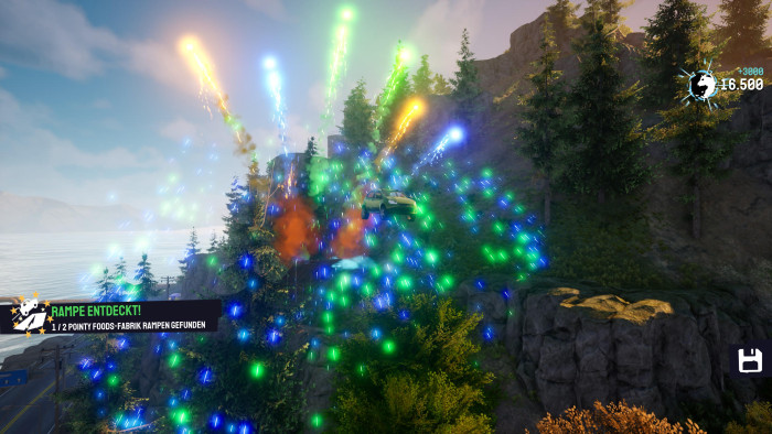 Mit Pilgor am Steuer finden wir eine versteckte Autoschanze. (Bild: Coffee Stain Studios / Screenshot: Golem.de)