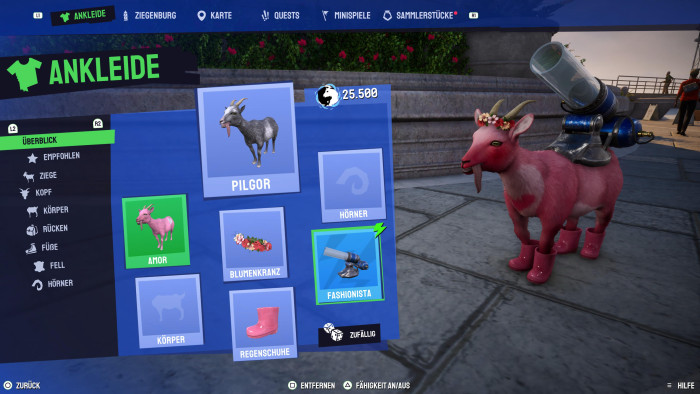 Den Ziegenbock können wir weitgehend nach unseren Wünschen konfigurieren. (Bild: Coffee Stain Studios / Screenshot: Golem.de)