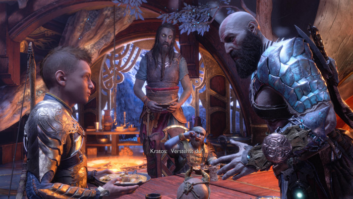 Atreus und Kratos streiten sich beim Abendessen. (Bild: Sony / Screenshot: Golem.de)