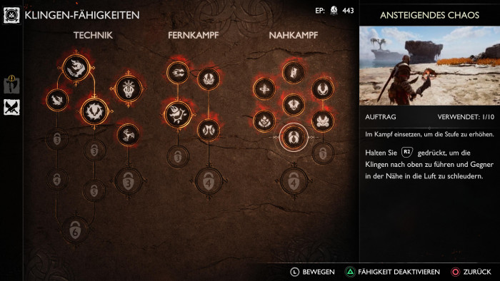 Im Talentbaum können wir die Chaosklingen verbessern. (Bild: Sony / Screenshot: Golem.de)
