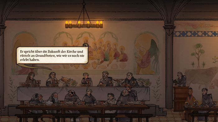 Beim Abendessen der Mönche kommt es zum Eklat. (Bild: Microsoft / Screenshot: Golem.de)