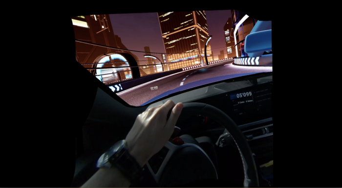 So sieht das Ganze aus der Fahrerperspektive aus: Auf der Strecke...  