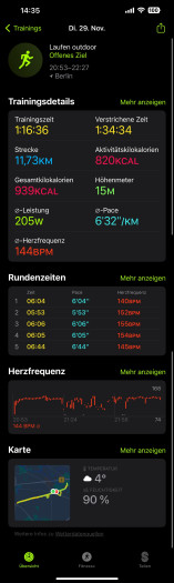 Die Kurzansicht eines Laufs auf der Apple Watch Ultra ... (Bild: Apple / Screenshot: Golem.de)