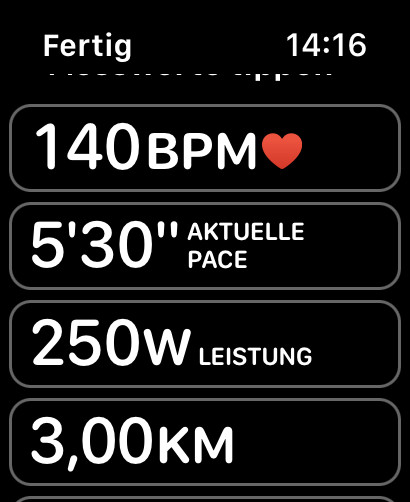 In diesem Menü können wir die Trainingsseiten an unsere Wünsche anpassen. (Bild: Apple/Screenshot: Golem.de)