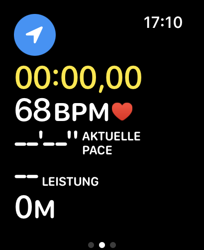 Links oben der Hinweis, dass der Präzisionsstart das GPS gefunden hat - wir können also loslaufen. (Bild: Apple/Screenshot: Golem.de)