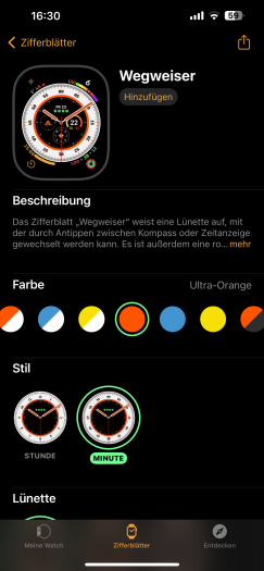 Das Zifferblatt "Wegweiser" gibt es nur auf der Ultra. (Bild: Apple/Screenshot: Golem.de)