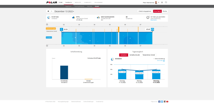 Hier die Schlafanalyse im Browser (Bild: Polar/Screenshot: Golem.de)