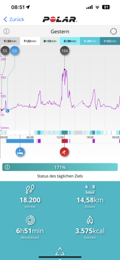 Im Alltag zeichnet die Ignite 3 unter anderem Puls und Bewegungen auf. (Bild: Polar/Screenshot: Golem.de)