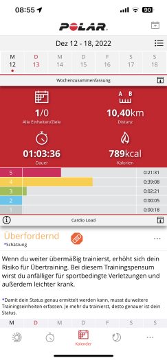 Die Wochenübersicht in der App. (Bild: Polar/Screenshot: Golem.de)