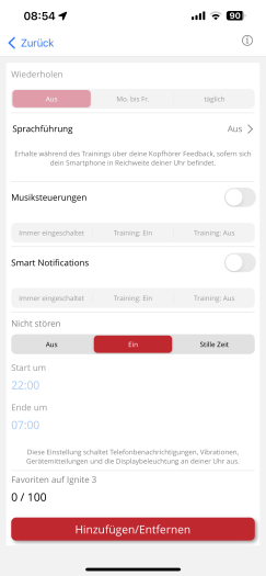 In der App können wir einige Einstellungen der Uhr vornehmen. (Bild: Polar/Screenshot: Golem.de)