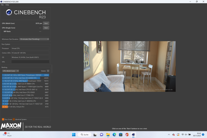 Leistung in Cinebench R23 (10 Minuten Multi-Core)