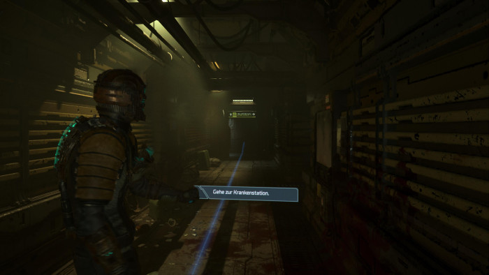 Die blaue Linie am Boden zeigt uns den Weg zum n&auml;chsten Ziel. (Bild: EA / Screenshot: Golem.de)