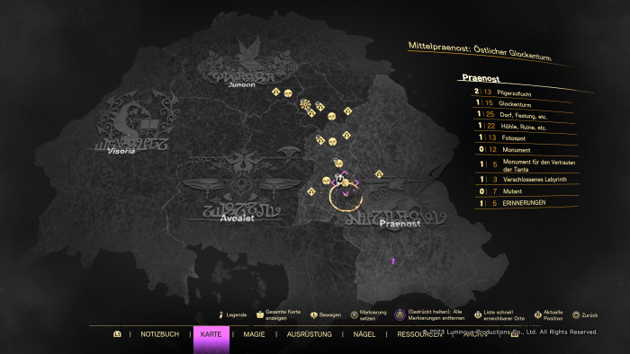 Auf der Karte sehen wir alle wichtigen Orte, Schnellreisen ist zum Teil m&ouml;glich. (Bild: Square Enix / Screenshot: Golem.de)