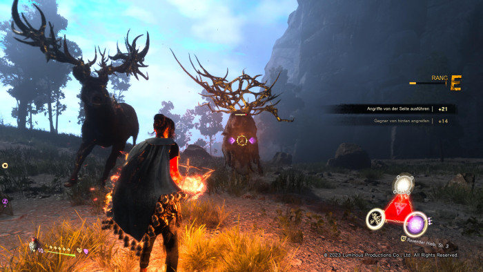 Unterwegs k&auml;mpfen wir unter anderem gegen Hirsche. (Bild: Square Enix / Screenshot: Golem.de)