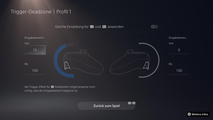 Hier stellen wir die Trigger-Deadzone ein. (Bild: Sony / Screenshot: Golem.de)