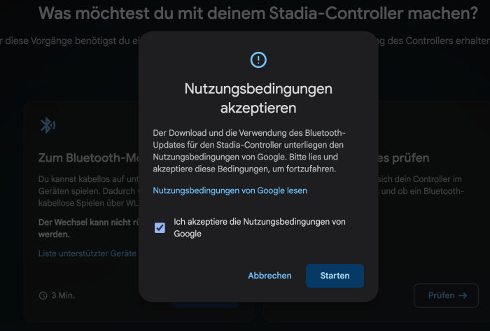 Stadia-Controller auf Bluetooth umstellen Schritt 3 (Screenshot: Golem.de)