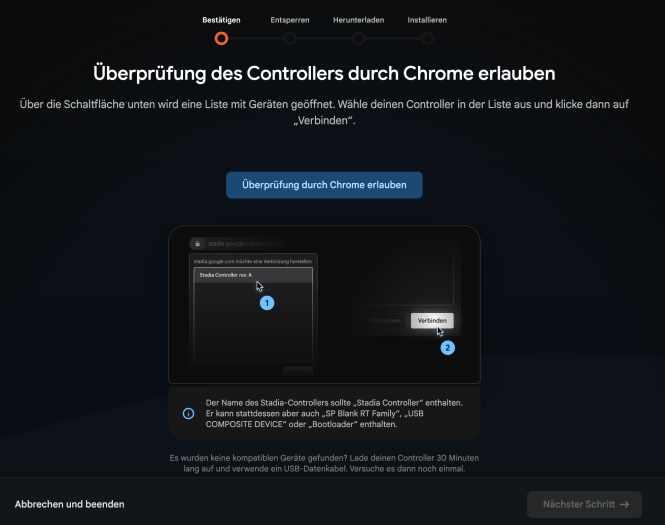 Stadia-Controller auf Bluetooth umstellen Schritt 5 (Screenshot: Golem.de)