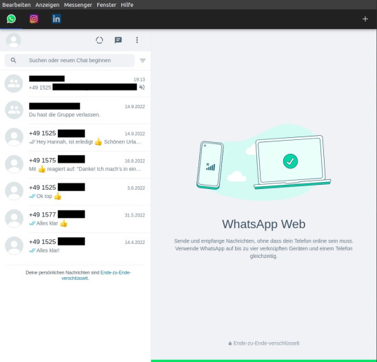 All-in-One Messenger ist auf Deutsch verfügbar und stellt Chats mithilfe der offiziellen Web-Interfaces dar. (Screenshot: Leo Dessani)