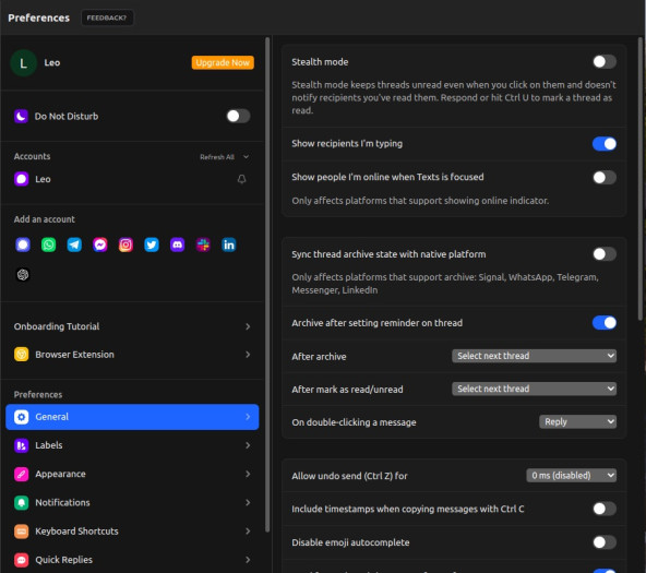 Texts bietet einige Funktionen, die bei den offiziellen Apps nicht zur Verfügung stehen, wie beispielsweise die Möglichkeit, Nachrichten erst beim Antworten als gelesen zu markieren. (Screenshot: Leo Dessani)