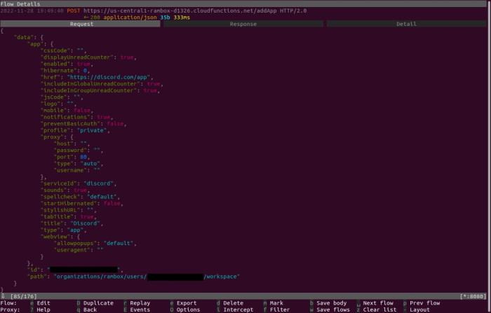 Beim Hinzufügen von Discord werden zahlreiche Informationen an den Rambox-Server übertragen, etwa welchem Profil der Messaging-Dienst zugeordnet ist. (Screenshot: Leo Dessani)