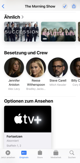Apple TV+ - In den Vorschlägen für ähnliche Inhalte gibt es meist Titel, die nicht im Abo von Apple TV+ enthalten sind und extra bezahlt werden müssen. (Bild: Apple/Screenshot: Golem.de)