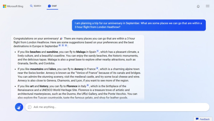 Die Chatfunktion im neuen Bing (Bild: Microsoft)